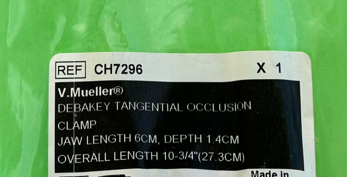 V.Mueller Surgical 10-3/4" Debakey Tangential Occlusion Clamp