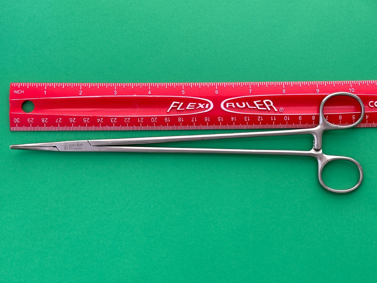 Aesculap Surgical Ligature Forceps, Curved, 10-1/4", Serrated