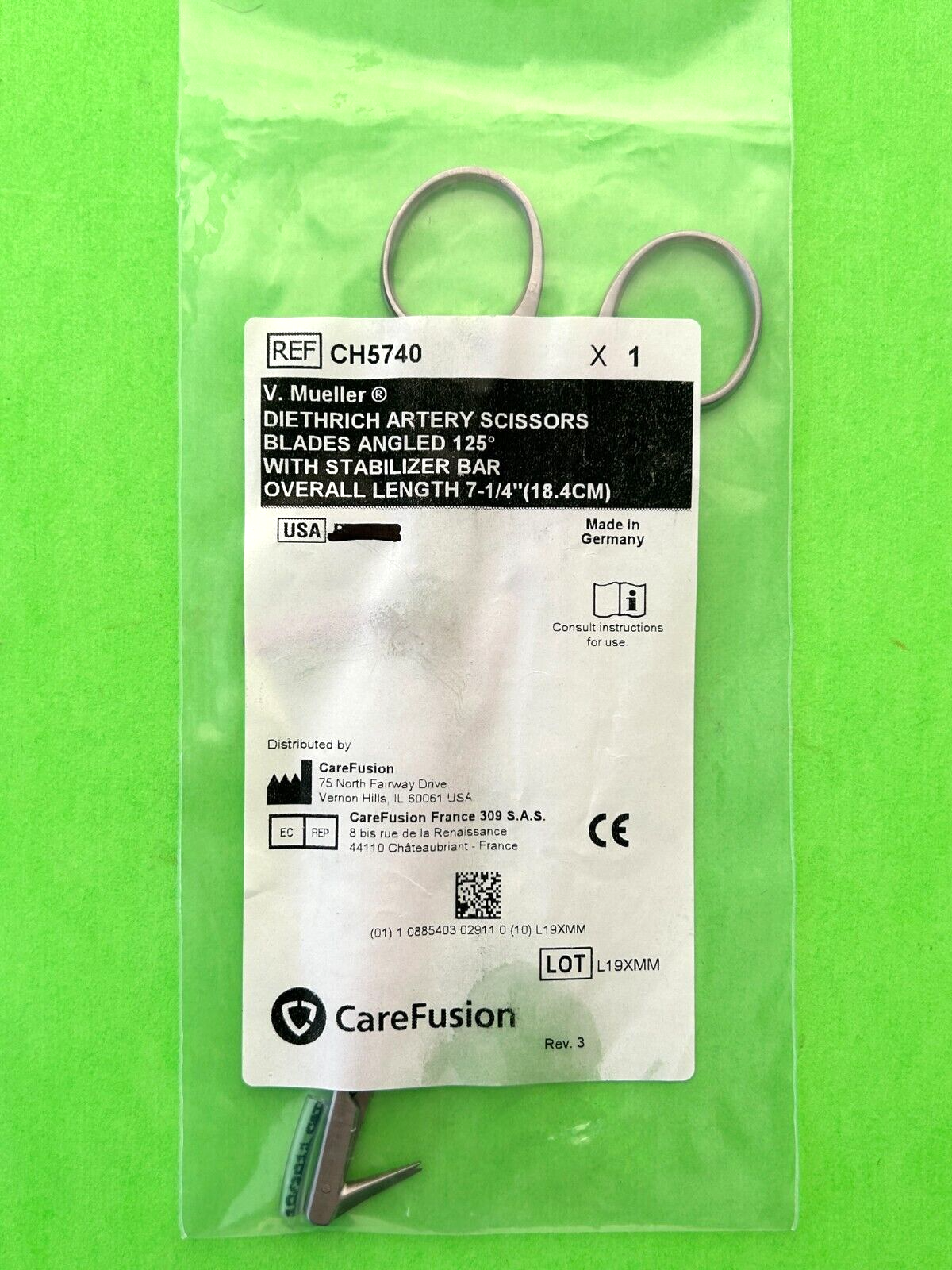 V.Mueller Surgical 7-1/4" Dietrich Artery Scissors, Angled 125°