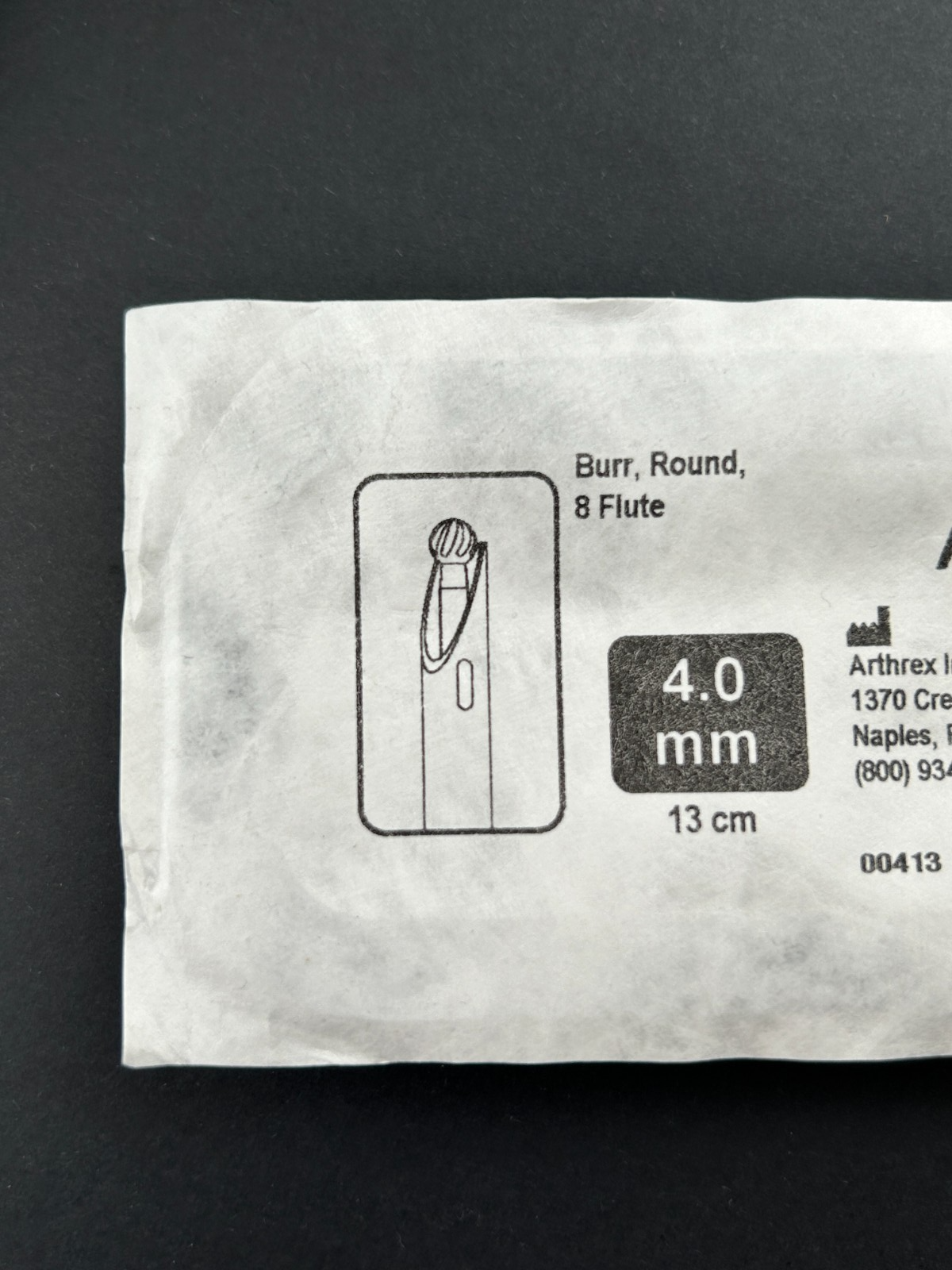 Arthrex Shaver Blades Burr, Round, 8 Flute, 4.0 mm x 13 cm IN DATE 5 Per Order