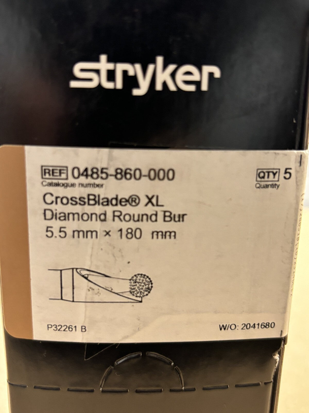 Box Of 5 Stryker Formula XL Diamond Round Bur (5.5mm x 180mm)