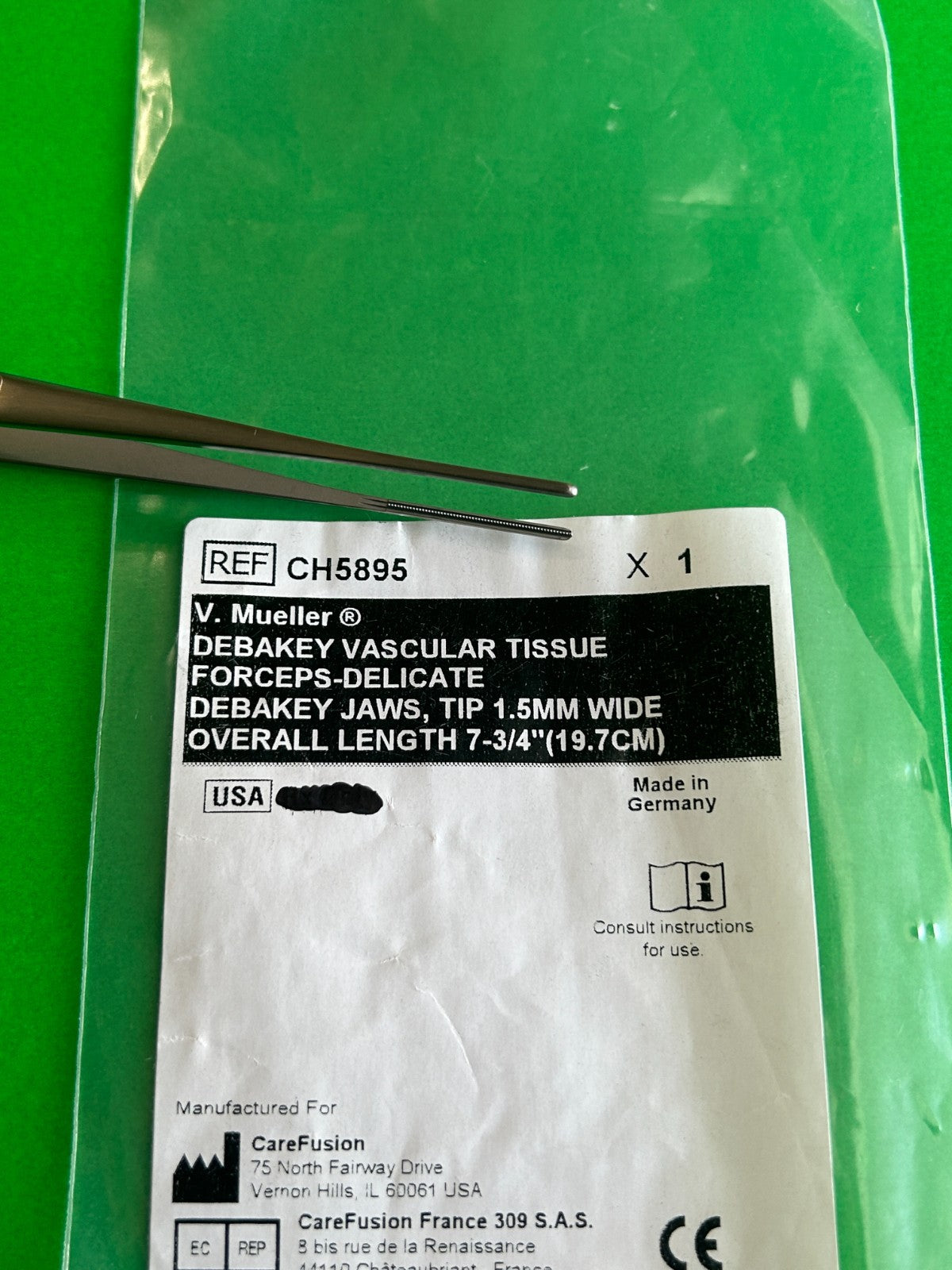 V.Mueller Vascular Tissue Forceps-Delicate Debakey Jaws, TIP 1.5mm Wide, 7-3/4''