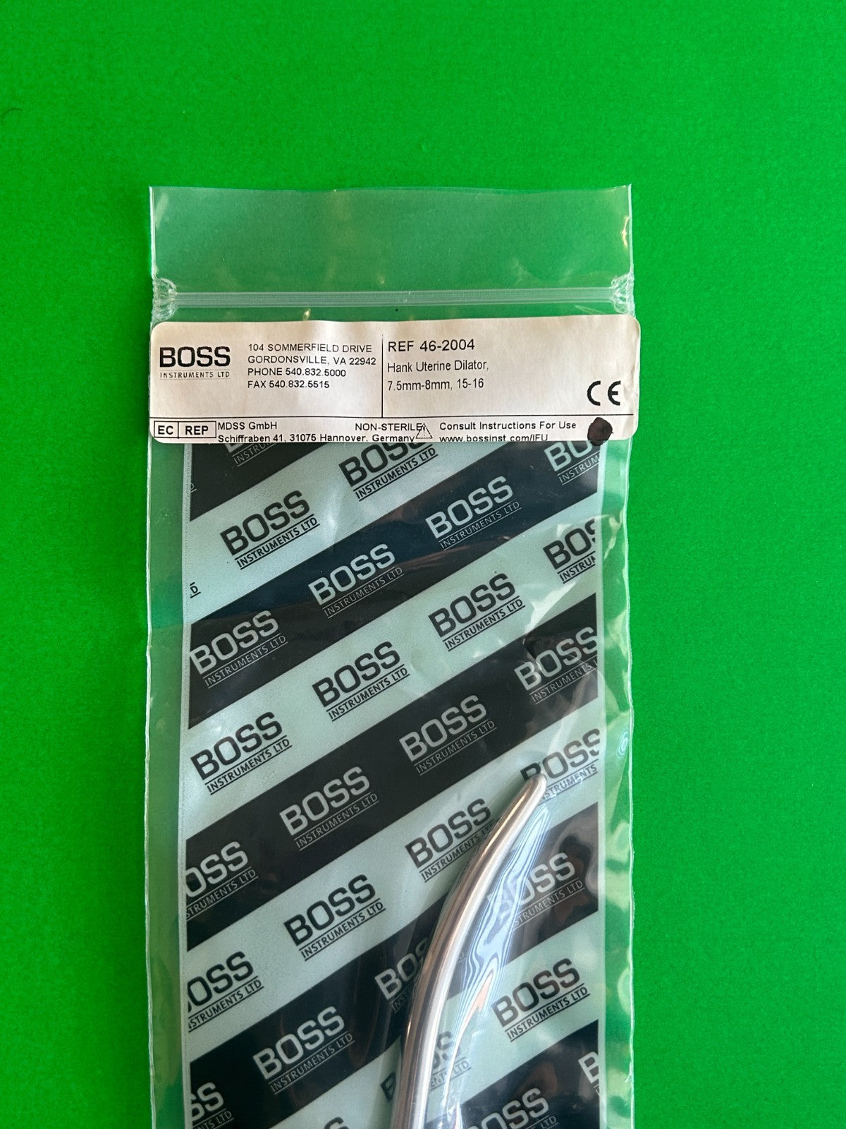 Boss 46-2004 Hank Uterine Dilator 7.5mm - 8mm 15 - 16