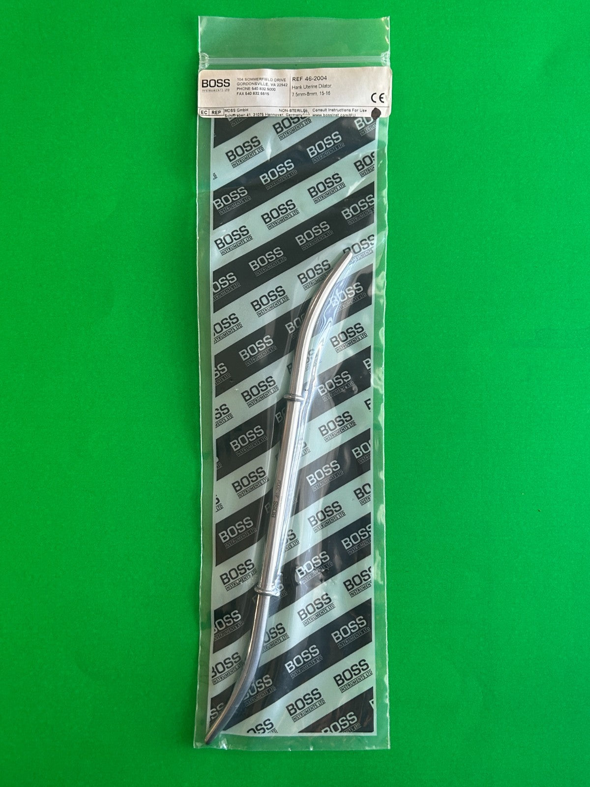 Boss 46-2004 Hank Uterine Dilator 7.5mm - 8mm 15 - 16