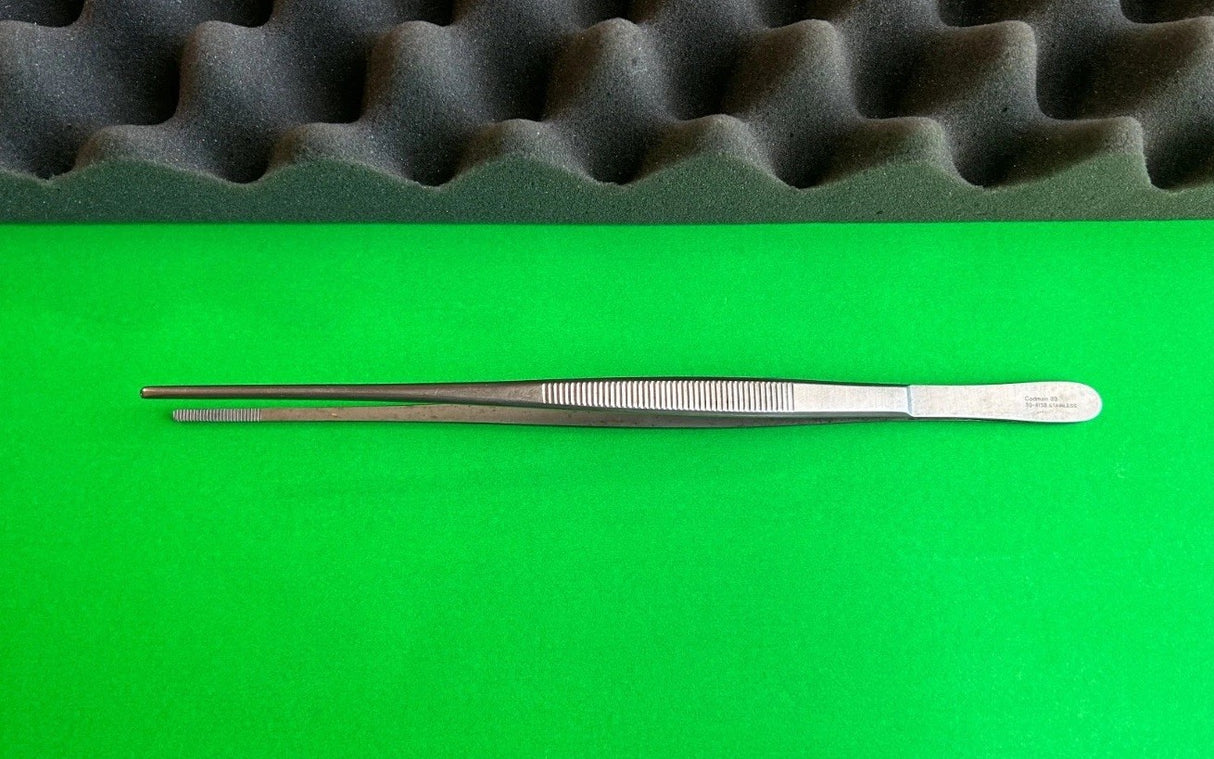 Codman 30-4138 Dressing Forceps 10" Straight Serrated 3mm Tip