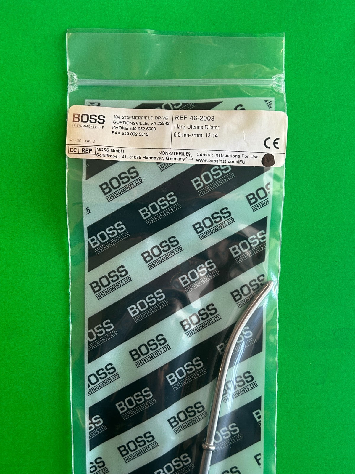 Boss 46-2003 Hank Uterine Dilator 6.5mm -7mm, 13 - 14