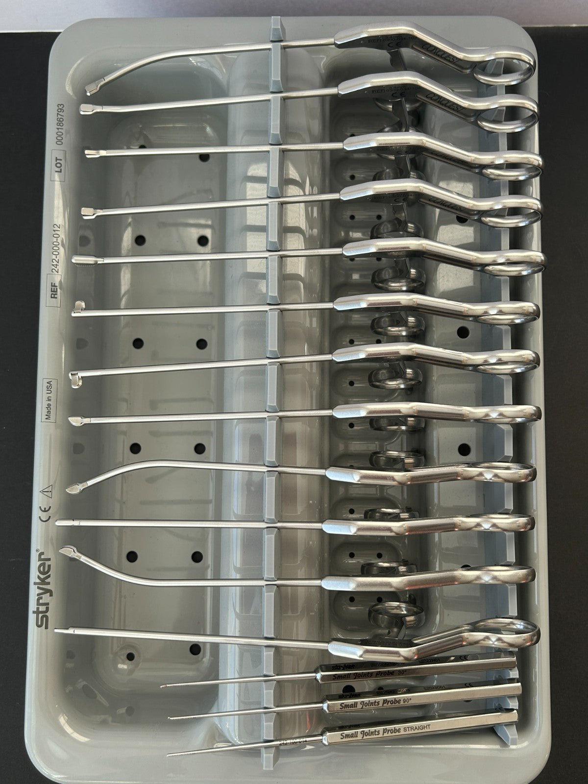 Stryker Conquest Set of 15 Arthroscopic Punches/Graspers/Probes With Tray *NEW*