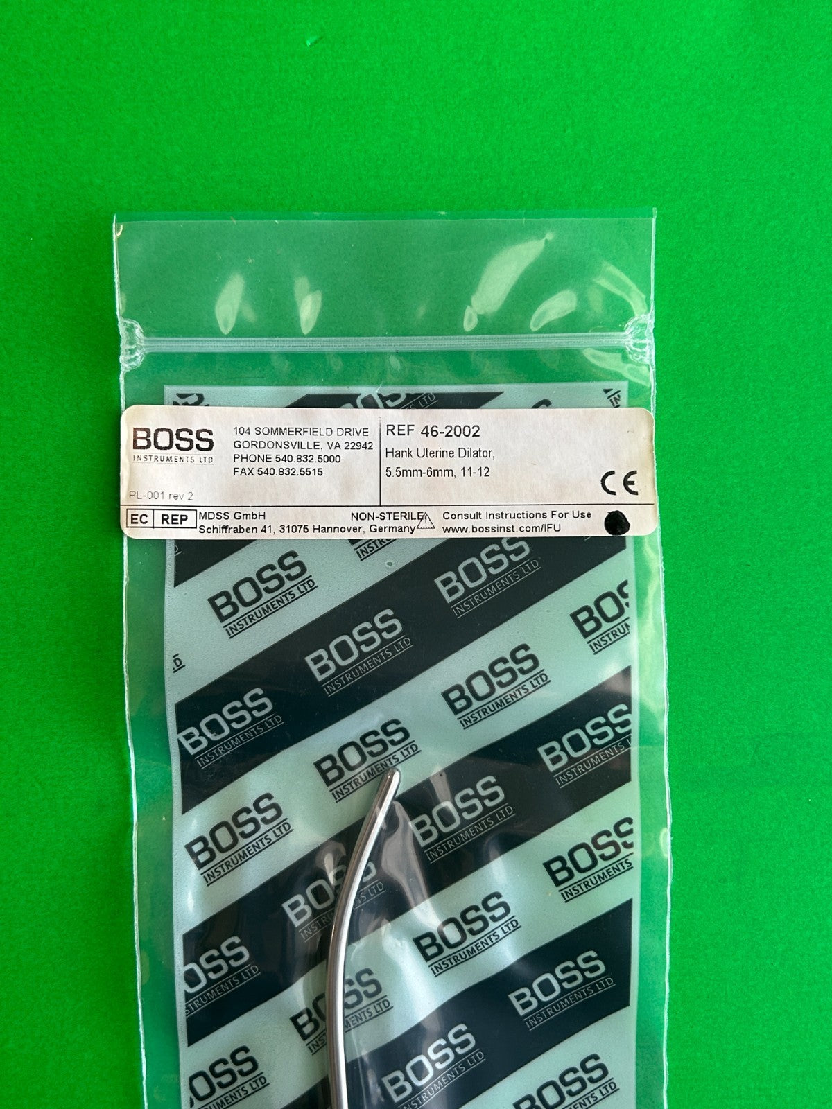 Boss 46-2002 Hank Uterine Dilator 5.5mm - 6mm, 11 - 12