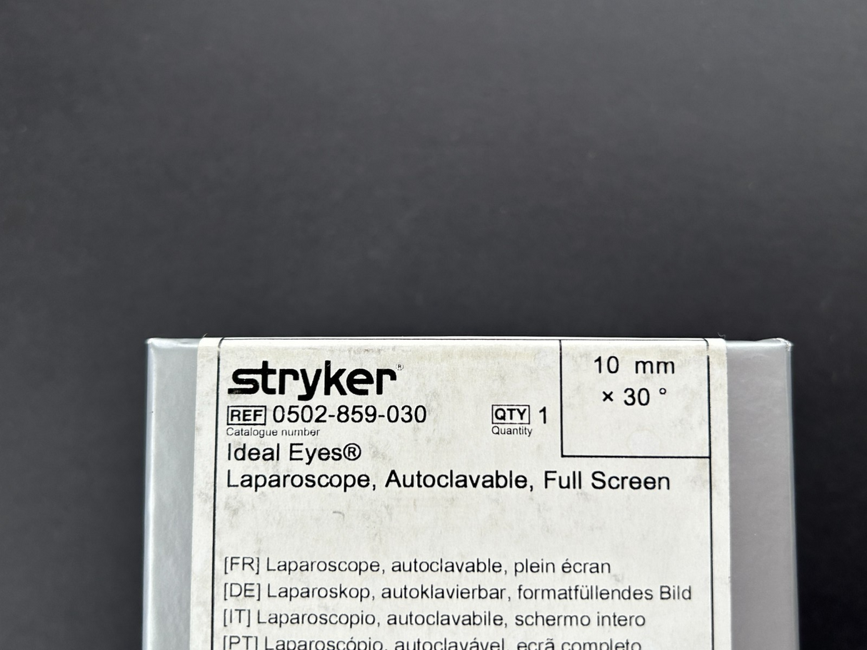 Stryker 502-859-030 Ideal Eyes Laparoscope, Autoclavable, Full Screen 10mm x 30°
