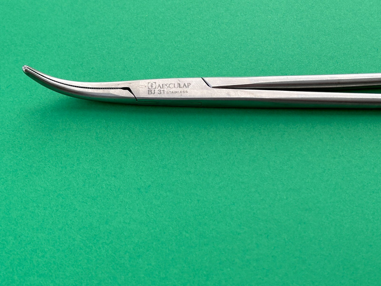 Aesculap Surgical Ligature Forceps, Curved, 10-1/4", Serrated