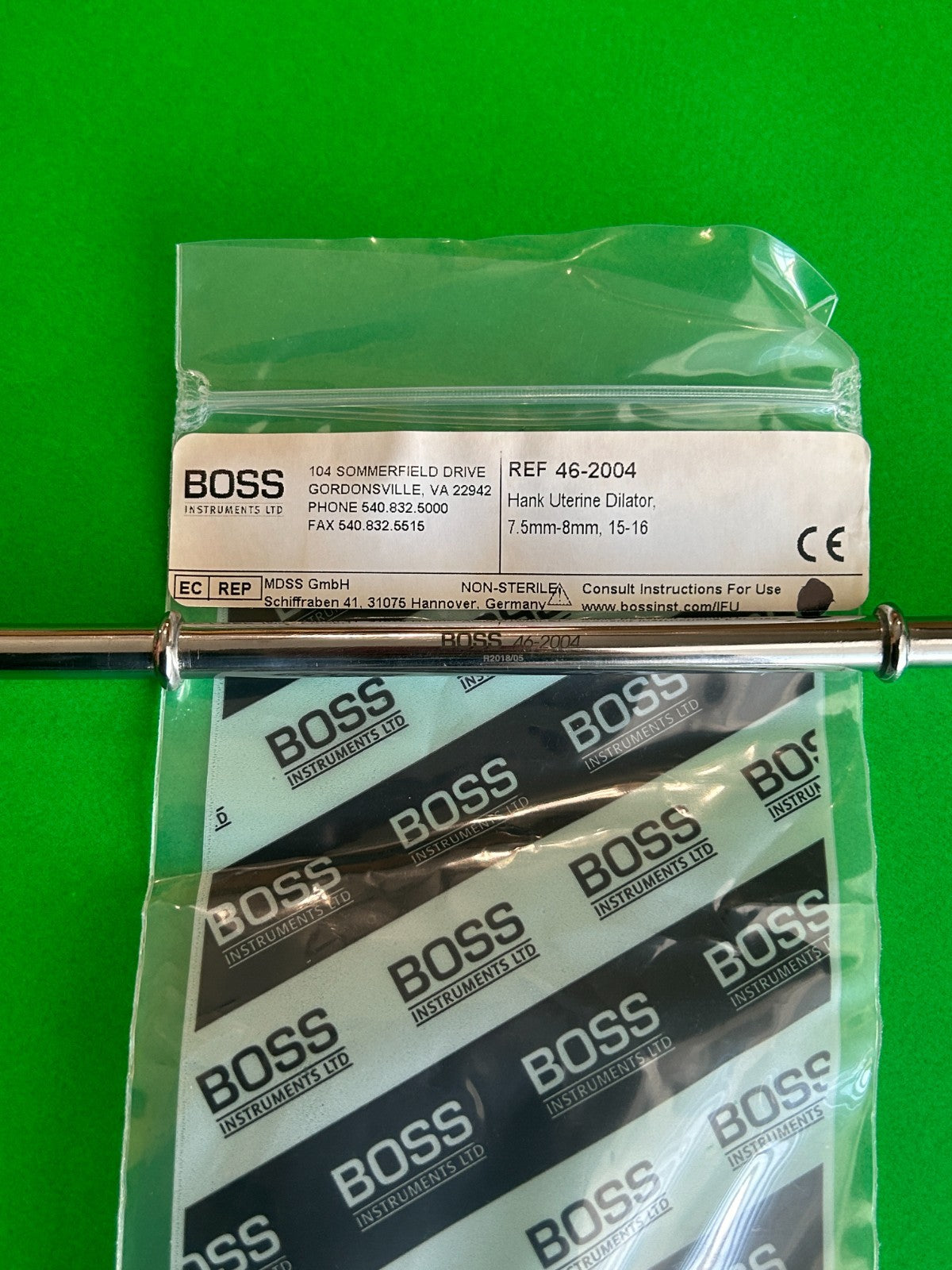 Boss 46-2004 Hank Uterine Dilator 7.5mm - 8mm 15 - 16