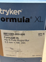 Box Of 5 Stryker Formula XL Hip 8-Flute Round Bur (5.5mm x 180mm)