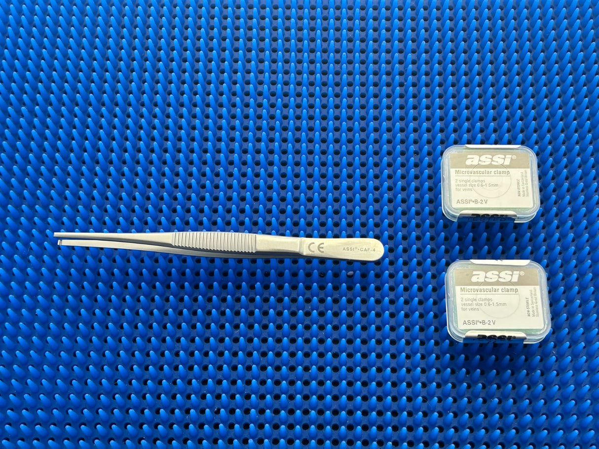ASSI CAF-4 Clip Applying Forcep W/ 2 Packs of Microvascular Clamps ASSI B-2V