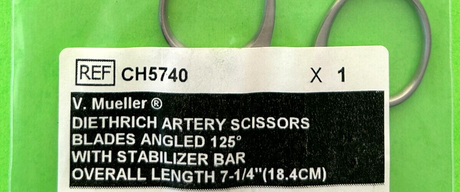 V.Mueller Surgical 7-1/4" Dietrich Artery Scissors, Angled 125°