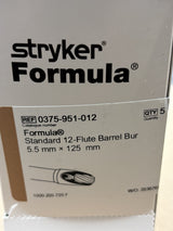 Box Of 5 Stryker Formula Standard 12-Flute Barrel Bur (5.5mm x 125mm)