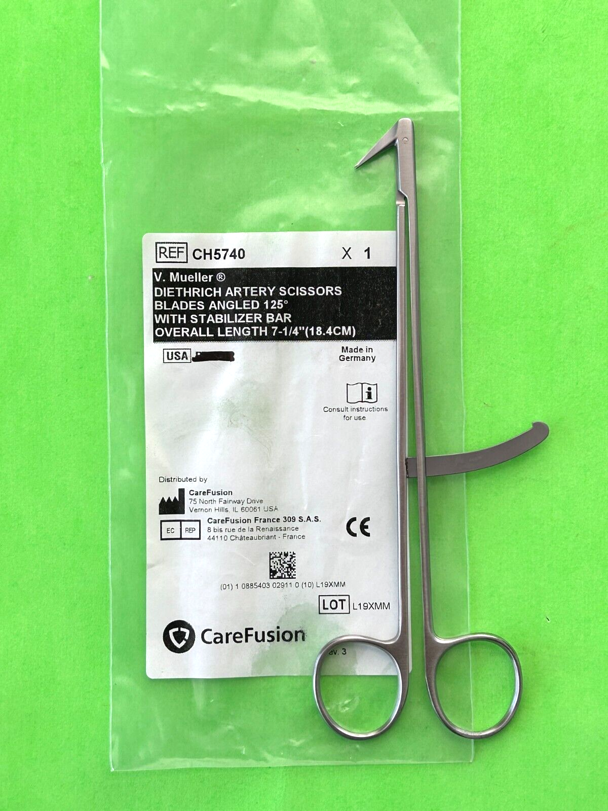 V.Mueller Surgical 7-1/4" Dietrich Artery Scissors, Angled 125°