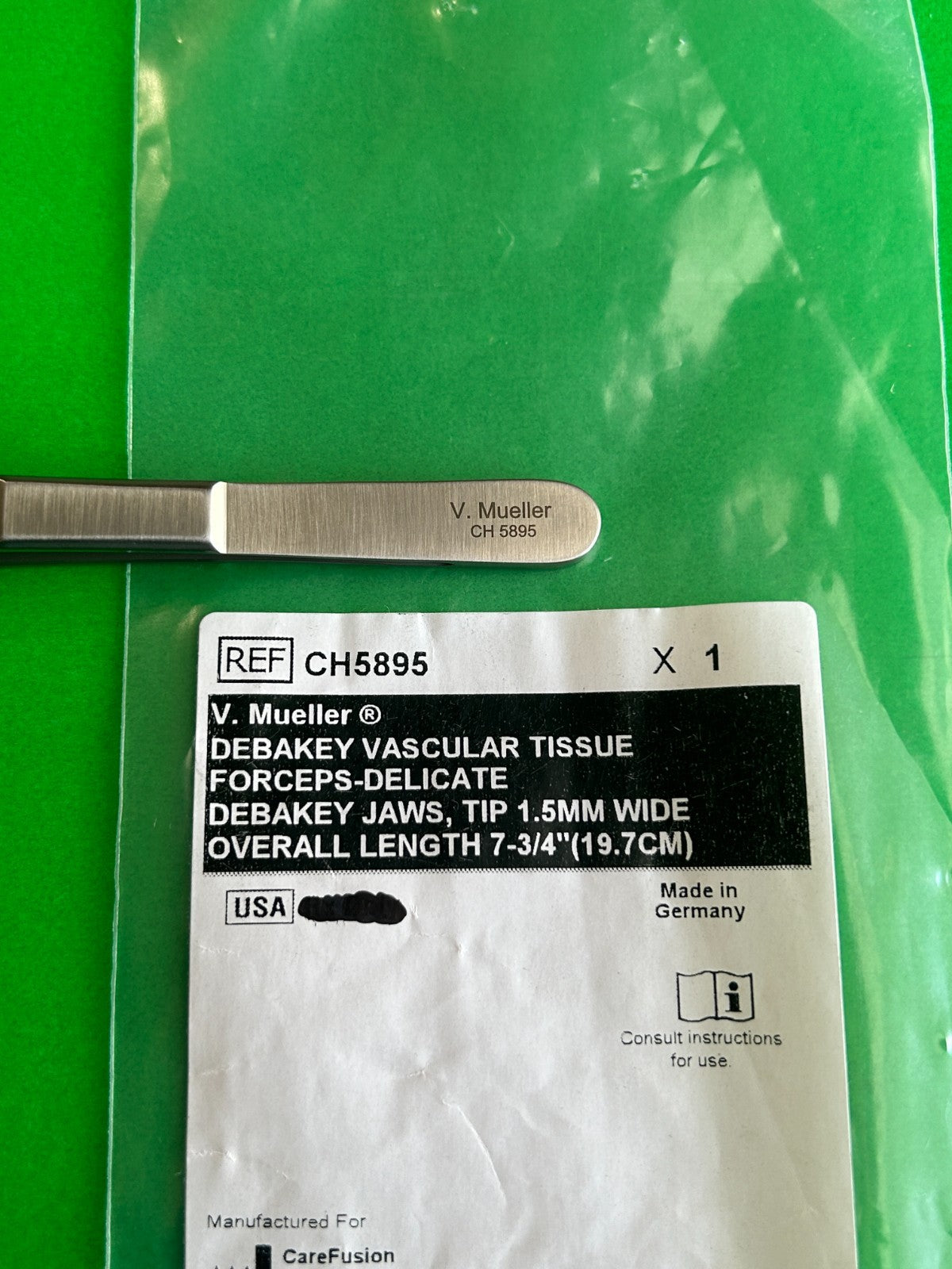 V.Mueller Vascular Tissue Forceps-Delicate Debakey Jaws, TIP 1.5mm Wide, 7-3/4''