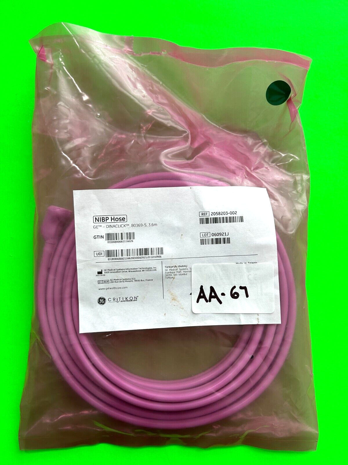 GE Dinaclick 2058203-002 NIBP HOSE 3.6mm