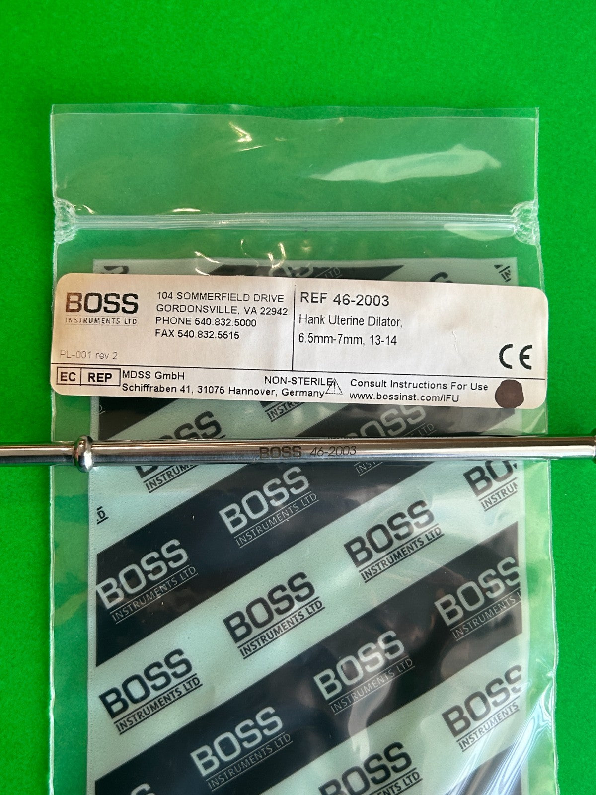 Boss 46-2003 Hank Uterine Dilator 6.5mm -7mm, 13 - 14