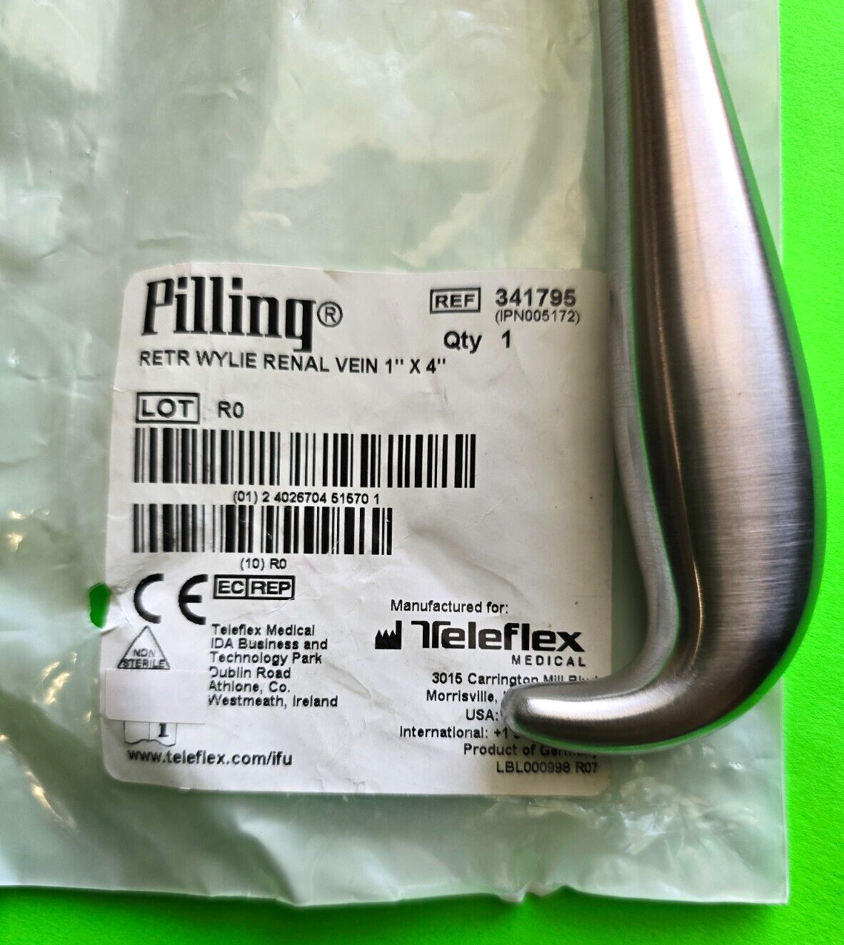 Pilling 341795 Surgical Wylie Renal Retractor 1" x 4"