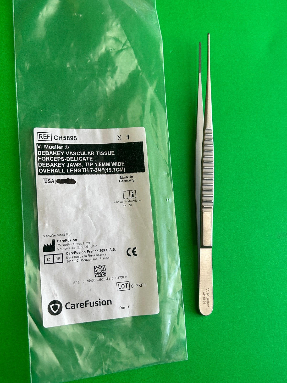 V.Mueller Vascular Tissue Forceps-Delicate Debakey Jaws, TIP 1.5mm Wide, 7-3/4''