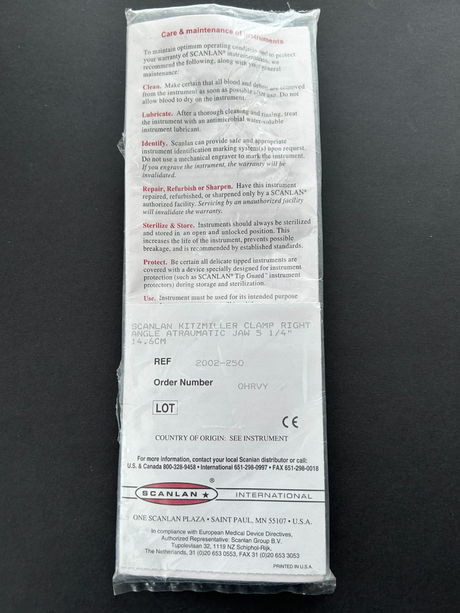 Scanlan 2002-250 Kitzmiller Clamp Right Angle 5-1/4" Atraumatic Kaw