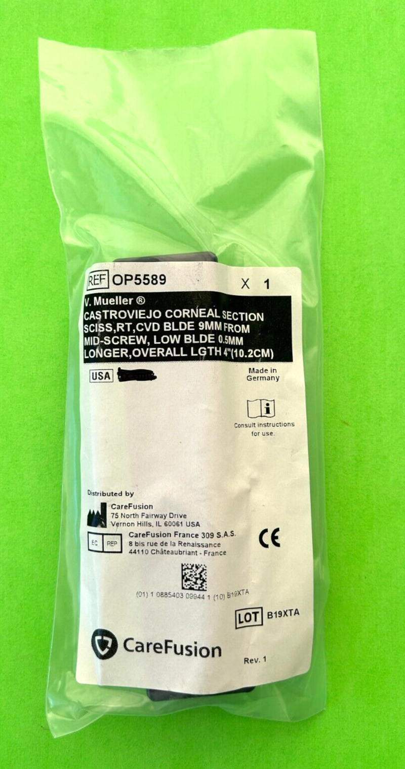 V.Mueller Surgical 4" Castroviejo Corneal Section Scissors, RT CVD