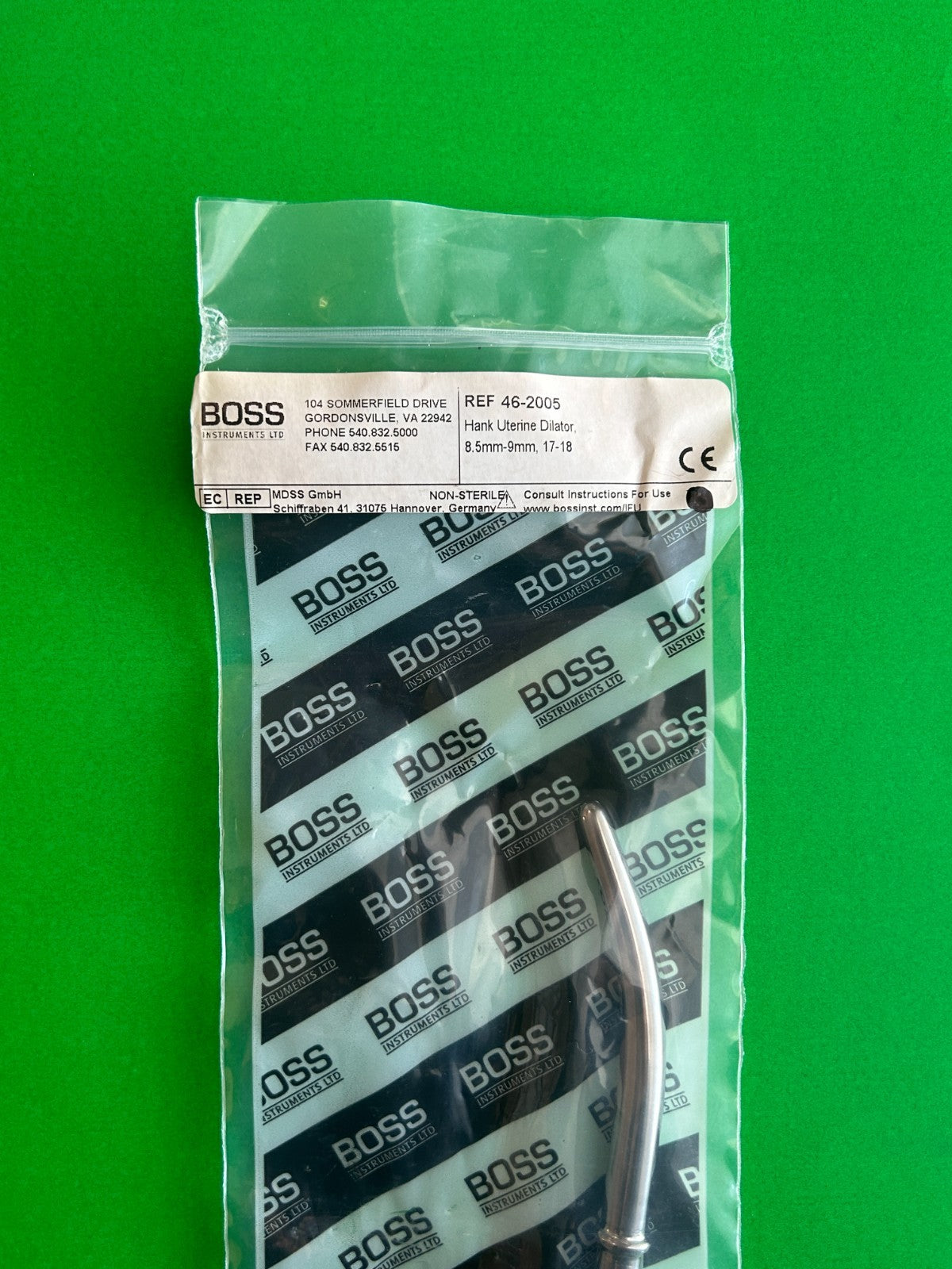 BOSS 46-2005 Hank Uterine Dilator 8.5mm - 9mm 17 - 18