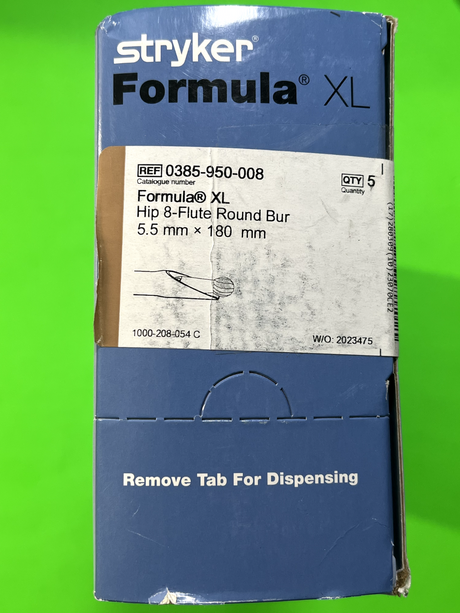 Box Of 5 Stryker Formula Surgical XL Hip 8-Flute Round Bur 5.5 mm x 180mm