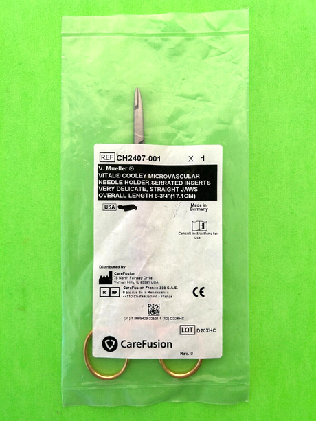 V.Mueller Surgical Vital Cooley Microvascular Needle Holder, Straight, Serrated
