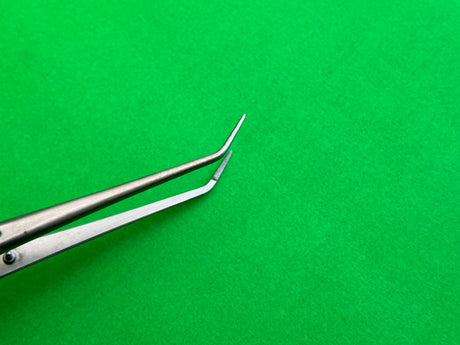 Aesculap BD257R Delicate Forceps, Angled, Serrated Tip, 7-7/8"