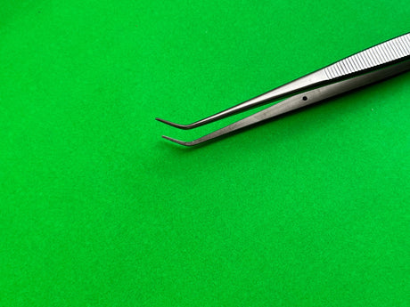 Aesculap BD257 Delicate Forceps, Angled, Serrated Tip, 7-7/8"