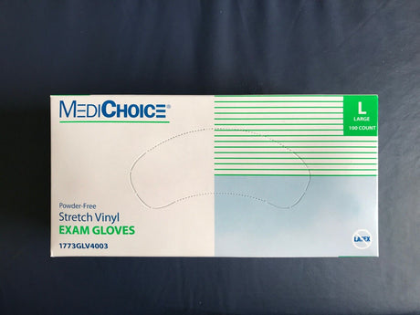 Box of 100 ~ LARGE Stretch Vinyl EXAM GLOVES Powder-Free LATEX-Free MEDI CHOICE