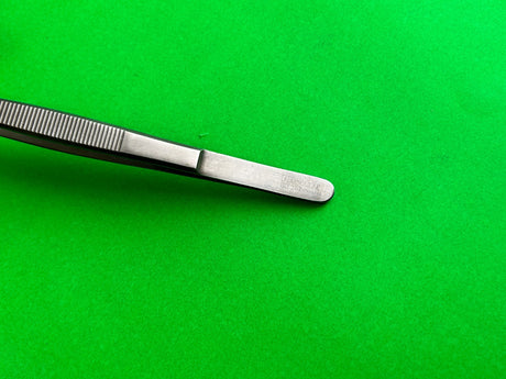 Aesculap BD257 Delicate Forceps, Angled, Serrated Tip, 7-7/8"