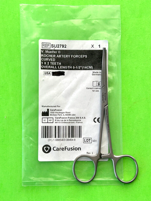 V.Mueller Surgical 5-1/2" Kocher Artery Forceps, Curved 1x2 Teeth